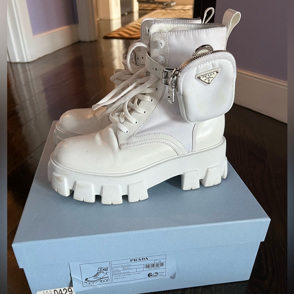 Size 38 white Prada Combat Boots